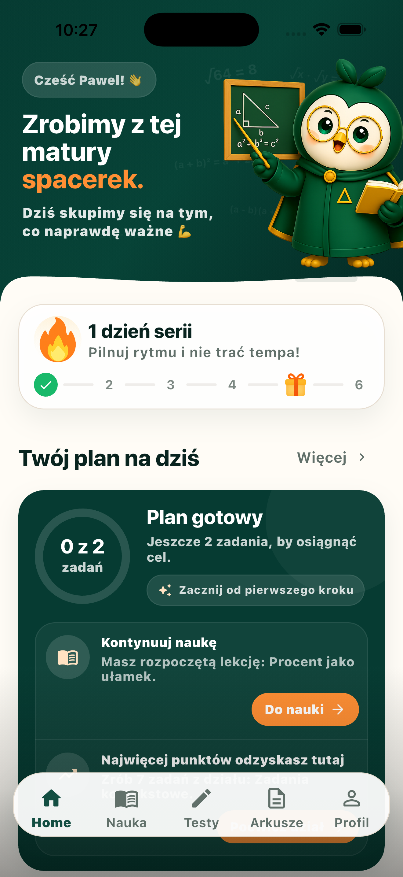 Ekran główny aplikacji Zdaj Matmę